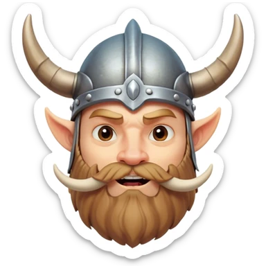 Clash of Clans aesthetic: Cinematic Comical Viking Portrait Emoji, Head tilted dramatically with an exaggerated, fun expression and wide, comically expressive eyes, featuring a rugged yet cartoonish build with a quirky Viking helmet with oversized horns and a playful beard, his face rendered in natural skin tone, Simplified yet hilariously expressive features, highly detailed, glowing with a slightly sassy, vibrant radiance, high shine, dramatic yet playful, stylized with an air of cheeky Nordic mischief, soft glowing outline, capturing the essence of a meme-worthy Viking bringing humor to epic adventures! sticker