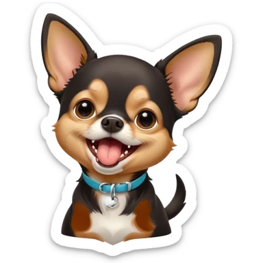 A high-resolution digital illustration of a cute black and tan chihuahua yawning. portrait in a clean, semi-realistic style sticker