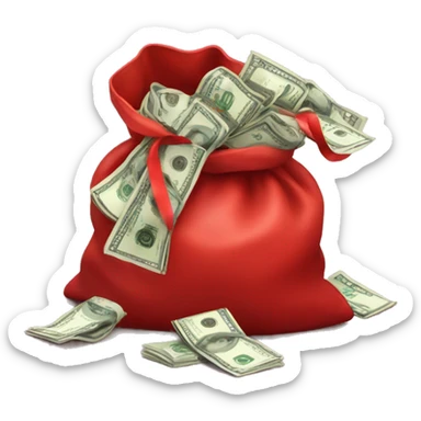 red bag with a christmas ribbon full of money sticker