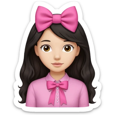 Pretty girl with long black straight kinda wavy hair with pink bow,pink shirt,and light brown skin color sticker