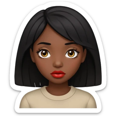 Dark skin gurl with black hair, big lips m, dark brown eye, octagon face shape and chinky eyes no red lipstick  sticker