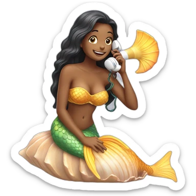 mermaid talking on seashell phone sticker