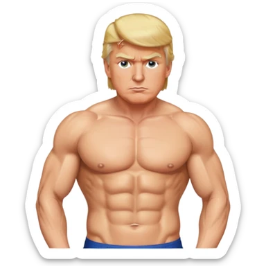 Donald Trump with six pack abs, muscular figure, blonde hair sticker
