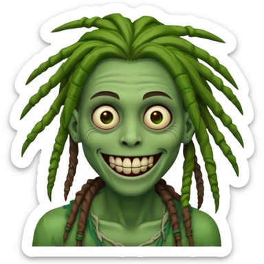 Make a image of a zombie with dreads make it like a emoticon not as sary sticker