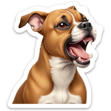 Cinematic Cute Yawning Fawn Boxer dog Portrait Emoji, Head tilted slightly with a dramatic, wide-open yawn, showcasing a short fawn Fur with a crisp white muzzle and chest, floppy ears slightly drooping, round brown eyes barely open in drowsy contentment, Simplified yet irresistibly adorable features, highly detailed, glowing with a soft, cozy glow, high shine, relaxed yet expressive, stylized with a touch of whimsy, bright and endearing, soft glowing outline, capturing the essence of a sleepy yet affectionate guardian, so drowsy it feels like it could stretch right out of the screen and curl up for a nap! sticker