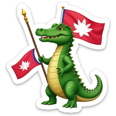 an alligator with the flag of Nepal in his right hand sticker