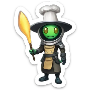 alien chef scifi roguelike rpg style inspired by slay the spire digital art sticker