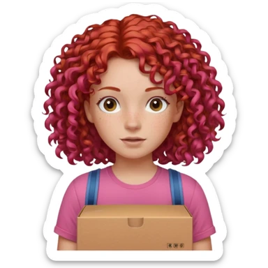box carrier curly red haired pink tshirt girl  sticker