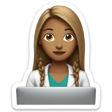 Medium straight hair computer science girl intern with a computer  light brown skin sticker