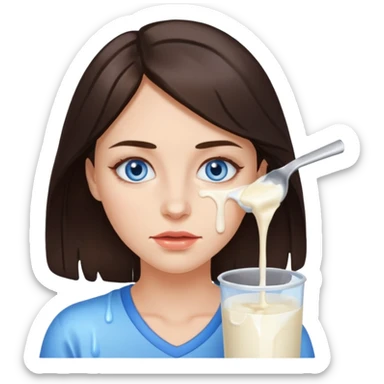 Brunette woman with blue eyes, with big naked tits with nipples, with dripping milk on her face sticker