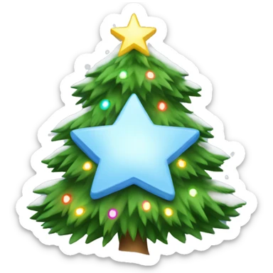 Snowy Christmas tree with lights around and star on top of tree sticker