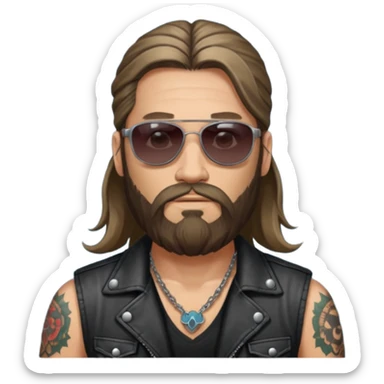 biker gang with sunglass and rugged guy bearded long hair in tatoots sticker