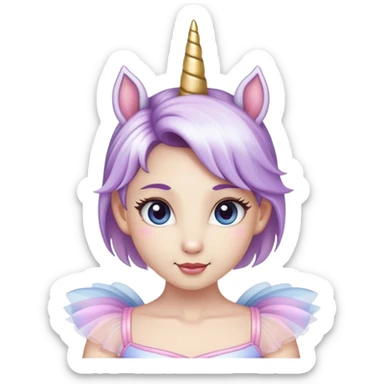 anthropomorphised female unicorn ballerina, head and shoulders, straight on, standard pose sticker