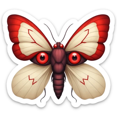 Create a scary emoji of the mothman with bright red eyes and as depicted in the legend. Make it less bird like and more Moth / Human hybrid sticker