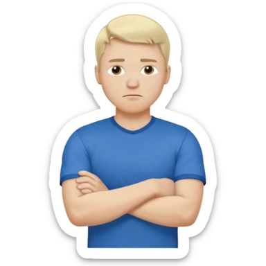 Pale blond man in blue football t shirt crossed arms showing that he is cold sticker