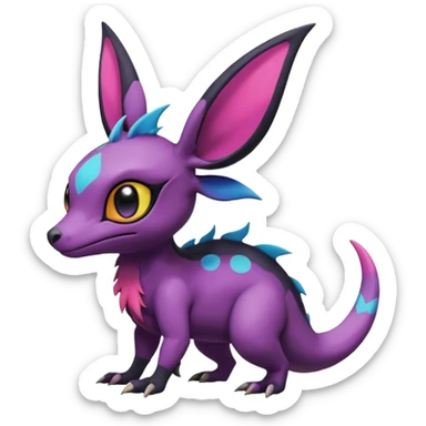 Rare exotic cute epic aesthetic Salandit-Eevee-Noibat-species-Fakemon-hybrid-creature, with markings, full body sticker