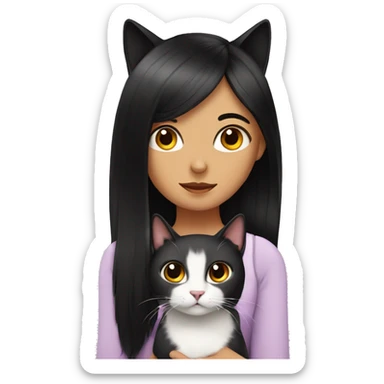 cat with a girl who has long streight black hair sticker