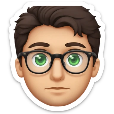 young man with dark slightly curled hair wearing glasses with green eyes and stubble sticker