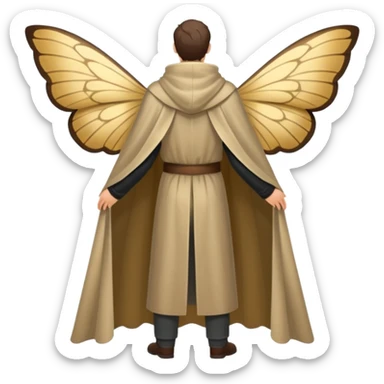 full body man from behind wearing moth wing cloak open back sticker
