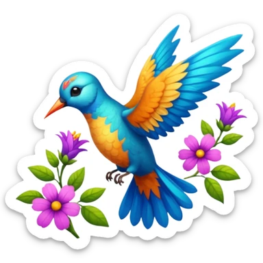 La la mañana se alegra entre flores y praderas ve avanzar mariposa bella y majestuosa entre colibrís sticker