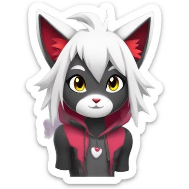 Anthro Dark Beautiful Colorful Shiny Edgy Cool Shy Grumpy FurSona Feline-Zangoose-Fakemon Long Emo Hai-bangs  Vtuber Model sticker