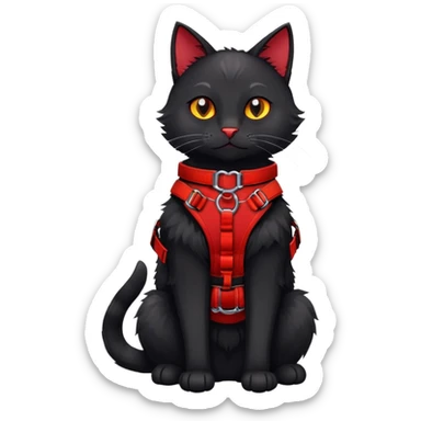 black cat furry fursona with a red chest harness  sticker