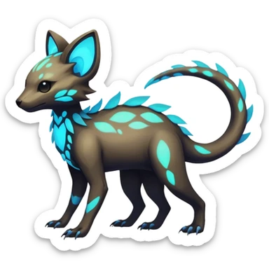 Rare realistic dark-neon glowing bioluminescent edgy badass epic pretty beautiful handsome gorgeous aesthetic colorful vibrant Vernid-Trico-species-Fakemon-creature by LiLaiRa, 4 legs, 1 tail, random markings, (full body) sticker