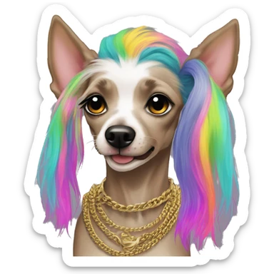 Punk Chinese crested dog neon rainbow hair gold chain punk piercings tattoos punk ear piercings sticker