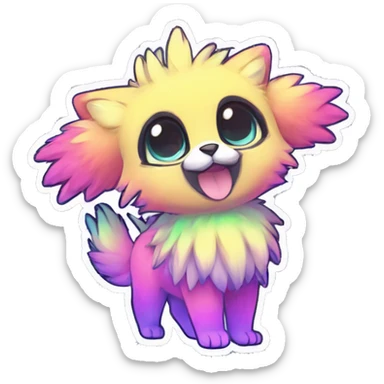 Anthro Fluffy Cool Cute Magical Elemental Shiny Colorful Neon Vibrant Colors Sparkle Kemono-style Chibi Fantasy-Animal-Fakémon-Pokémon-Hybrid Fur Sona Aesthetic Full Body Sticker sticker