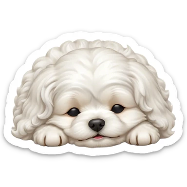 Cinematic Meme-Worthy cute Sleeping Wavy-Haired Maltese dog Portrait Emoji, Head resting peacefully with a contented smile, featuring a delightfully cute build and a luxuriously soft, wavy-haired white coat, eyes shut in a serene nap, Simplified yet hilariously adorable features, highly detailed, glowing with a soft, drowsy light, high shine, relaxed and utterly lovable, stylized with an air of playful laziness, bright and endearing, soft glowing outline, capturing the essence of a comically sleepy companion, so meme-worthy it feels like it could instantly become the next viral sensation of adorable slumber! sticker