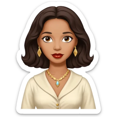 Dorothy Dandridge with long dark brown hair, ivory outfit sticker