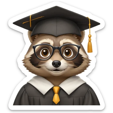 raccoon professor wearing glasses and academic cap, scholarly raccoon with graduation cap sticker
