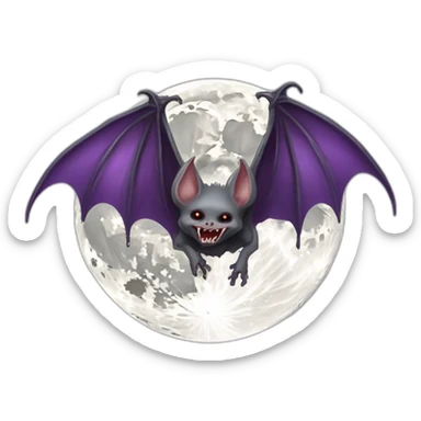 purple dripping vampire bat wings flying  in front of large realistic white and grey full moon sticker