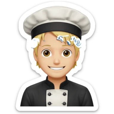 happy Sanji from One Piece, smiling, iconic blond hair and eyebrow curl, chef outfit sticker
