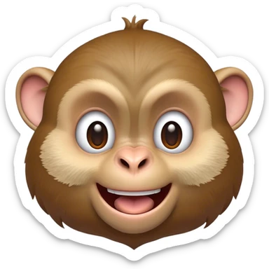 Cinematic Cheeky Macaque Portrait Emoji, Grinning mischievously with a tilted head and a playful smirk, showcasing a smart, agile build with soft, textured fur and wide, sparkling eyes pulling a funny face, Simplified yet strikingly expressive features, highly detailed, glowing with a warm, vibrant radiance, high shine, spirited and impish, stylized with an air of cheeky primate mischief, focused and teasing, soft glowing outline, capturing the essence of a cheeky macaque that looks ready to jump out of the screen with playful charm! sticker