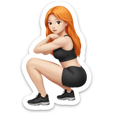 Pale girl with long orange hair squatting weight  from side sticker