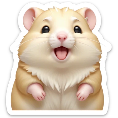 Cinematic Cute Yawning Cream Hamster Portrait Emoji, Head tilted slightly with a dramatic, wide-open yawn, showcasing a soft, pristine cream coat with tiny droopy ears, round dark eyes barely open in drowsy contentment, Simplified yet irresistibly adorable features, highly detailed, glowing with a soft, cozy glow, high shine, relaxed yet expressive, stylized with a touch of whimsy, bright and endearing, soft glowing outline, capturing the essence of a sleepy yet affectionate hamster, so drowsy it feels like it could stretch out of the screen and curl up for a nap! sticker