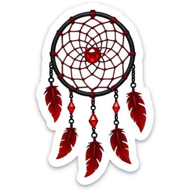 Blood-red, bloody, obsidian-black, edgy, dream catcher, red gemstones, black wires, black threads, tiny skulls, sticker