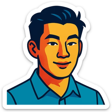 vibrant toon style portrait of a black haired handsome Chinese man sticker