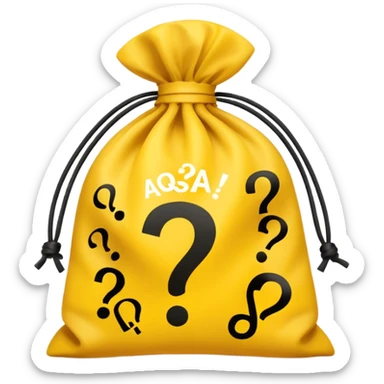 tied bag printed with q&a overstuffed with yellow question marks sticker