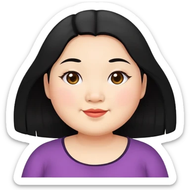 a little smile chubby asian waman with round eyebrow, shoulder length black hair sticker