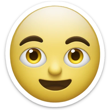 Yellow round face, one wide eye looking left, other partially closed, small tilted mouth showing skepticism. sticker