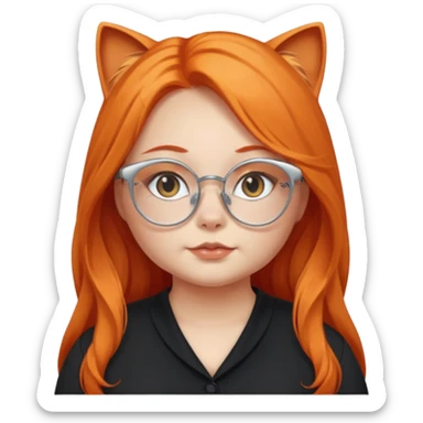 girl with chubby cheeks, very long orange hair, and silver cat-eye glasses. Black clothes sticker