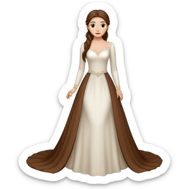 Chica blanca ,ojos marrones, vesti novia sexy manga largo,  cuerpo entero ,pelo muy largo castaño y recogido  cola larga sticker
