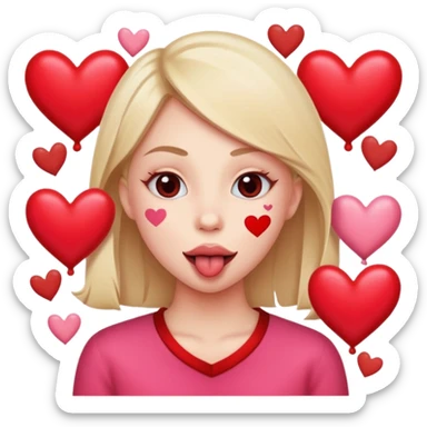 A cross eyed person with their tongue out far with Valentine’s Day decor/hearts around sticker