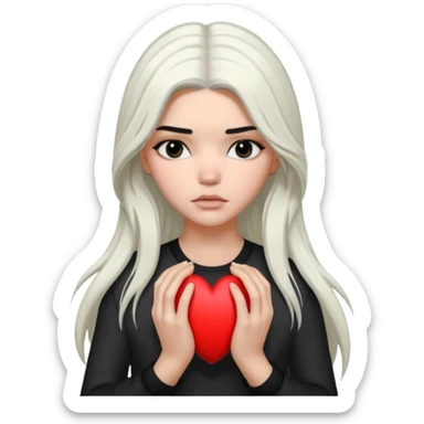 A Kendall Jenner with long white hair is sad and holds a black heart in her hands sticker