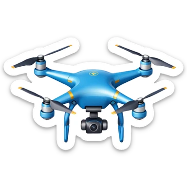 Mapping drone sticker, quadcopter scanning land with laser grid effect, modern tech style, blue color theme, flat vector illustration, white outline, transparent background sticker