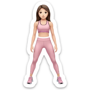 white brunette girl long hair with hazel eyes in light pink workout with abs clothes standing  sticker