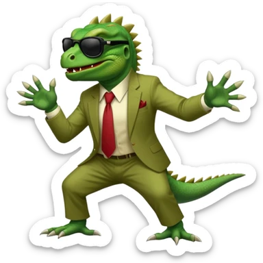 capitalist iguana banker godfather with black sunglasses breakdance scaring sticker