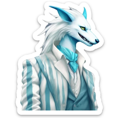 White badass elegant wild beautiful natural cute badass epic anthro modern albino sergal-vernid-creature with cyan mane with cyan edgy stripes, full body, blue pretty hair, outside, modern, aesthetic, art by LiLaiRa, art by art by Falvie sticker